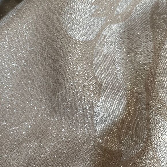 Chico’s Lightweight Floral Lurex Neutral Beige Boho Fringe Scarf - Picture 2 of 5